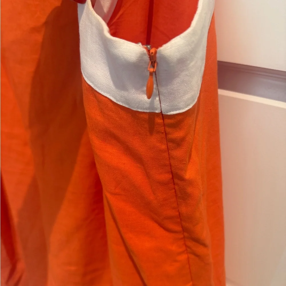STAUD Renata Linen Orange and White Wavy Dress - Picture 4 of 5